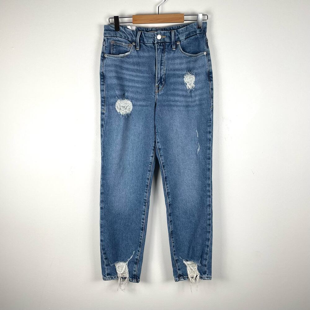 Good American Good Boy Straight Leg High Rise Jeans in Indigo Blue Size 4 NEW